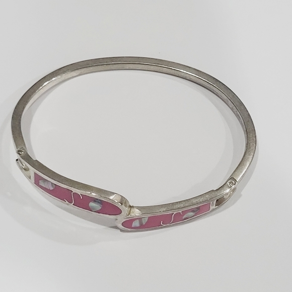 TAXCO MEXICO STERLING SILVER ABALONE SHELL INLAY BANGLE BRACELET - Picture 6 of 9